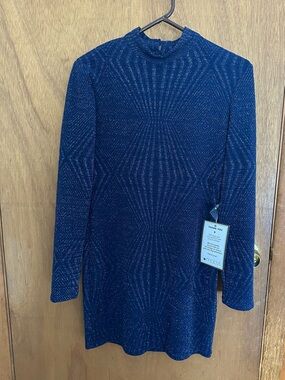 Blue Long Sleeve Mini Dress